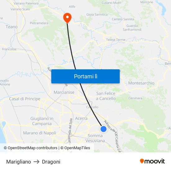 Marigliano to Dragoni map