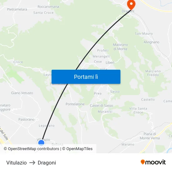 Vitulazio to Dragoni map