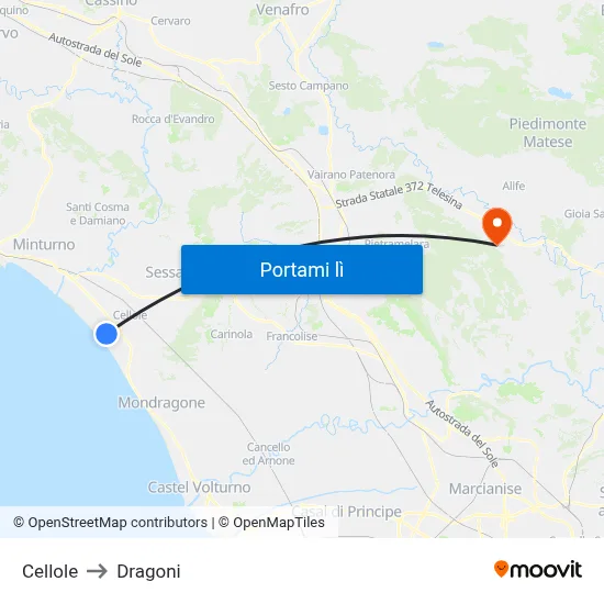 Cellole to Dragoni map