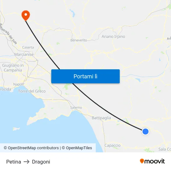 Petina to Dragoni map