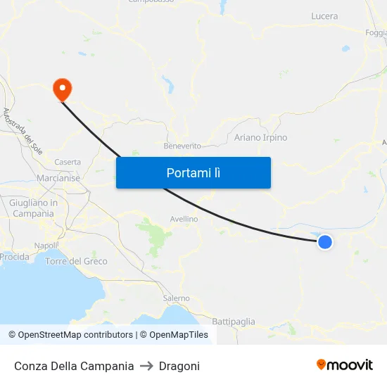 Conza Della Campania to Dragoni map