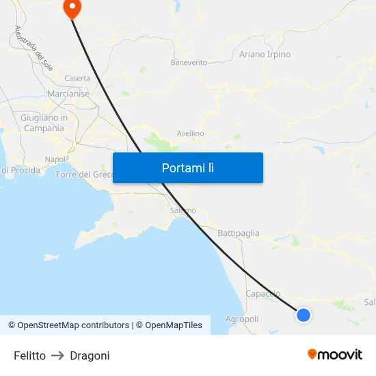 Felitto to Dragoni map