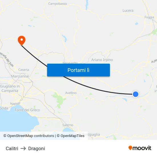 Calitri to Dragoni map