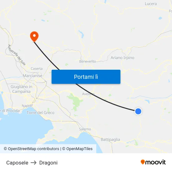 Caposele to Dragoni map