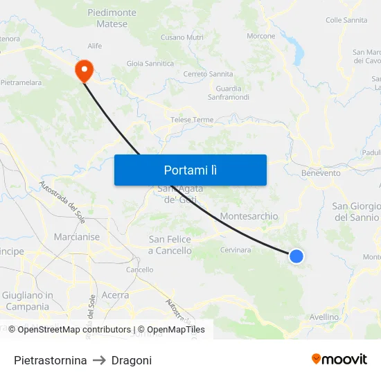 Pietrastornina to Dragoni map