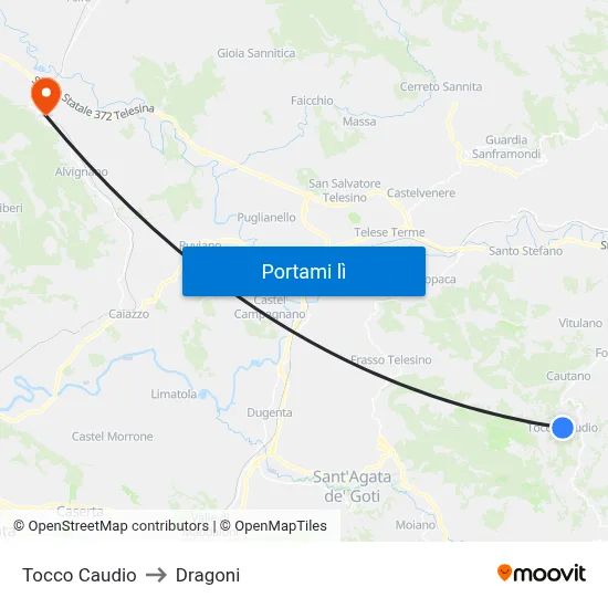 Tocco Caudio to Dragoni map