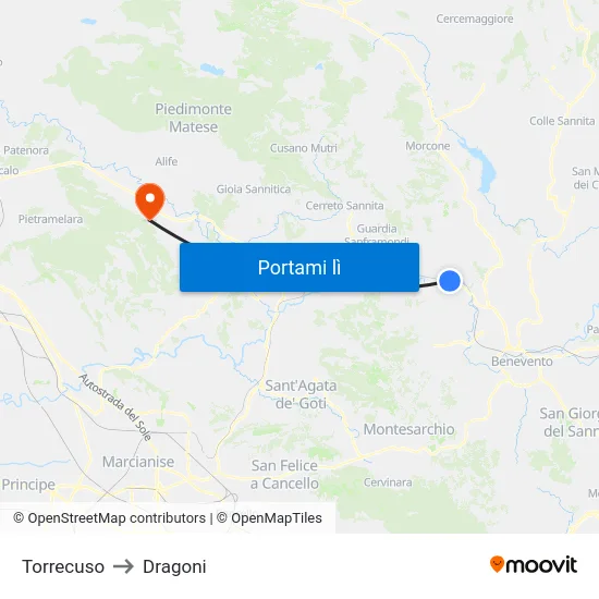 Torrecuso to Dragoni map