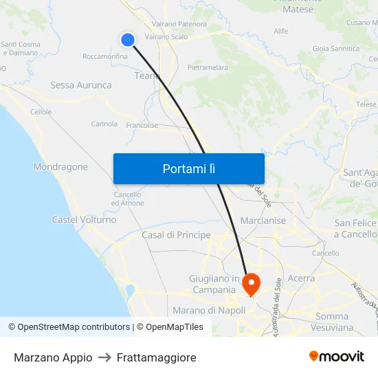 Marzano Appio to Frattamaggiore map