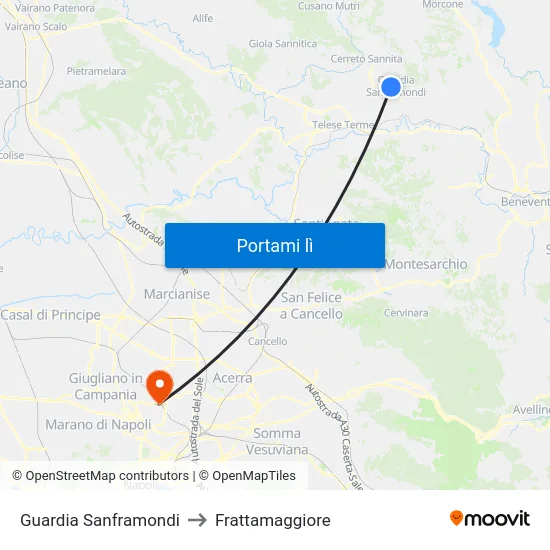 Guardia Sanframondi to Frattamaggiore map