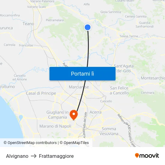 Alvignano to Frattamaggiore map