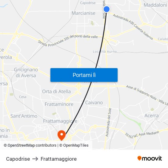 Capodrise to Frattamaggiore map