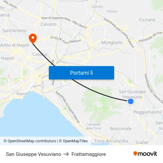 San Giuseppe Vesuviano to Frattamaggiore map