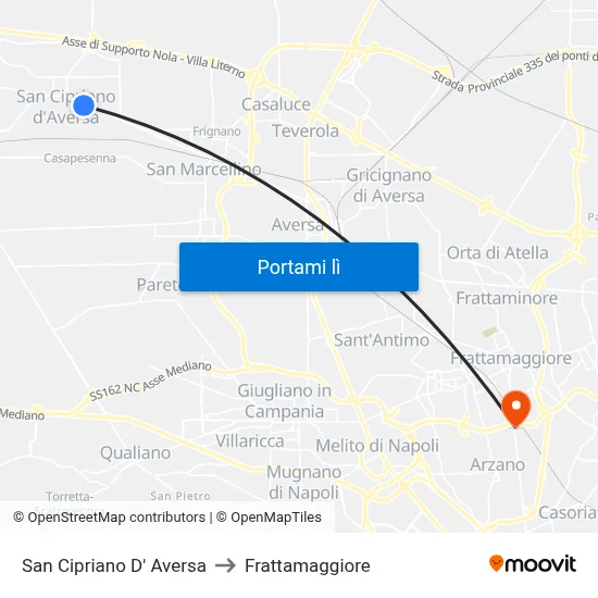 San Cipriano D' Aversa to Frattamaggiore map