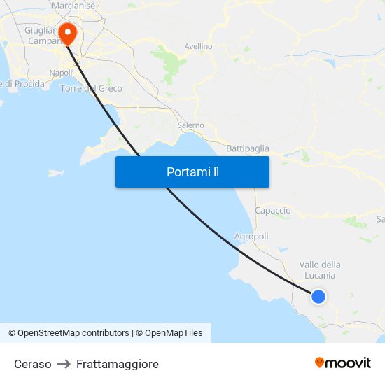 Ceraso to Frattamaggiore map