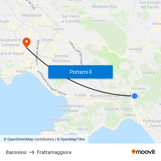Baronissi to Frattamaggiore map