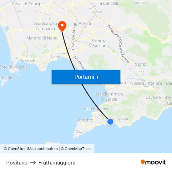 Positano to Frattamaggiore map