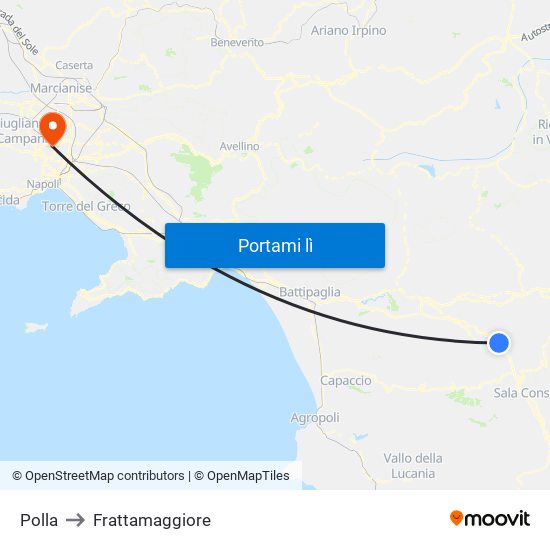 Polla to Frattamaggiore map