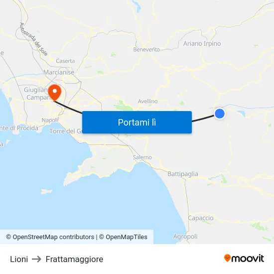 Lioni to Frattamaggiore map