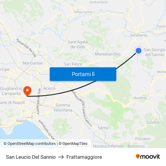 San Leucio Del Sannio to Frattamaggiore map