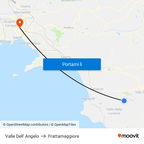 Valle Dell' Angelo to Frattamaggiore map