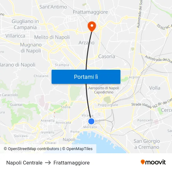 Napoli Centrale to Frattamaggiore map
