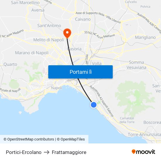 Portici-Ercolano to Frattamaggiore map