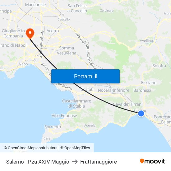 Salerno - P.za XXIV Maggio to Frattamaggiore map