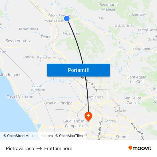 Pietravairano to Frattaminore map