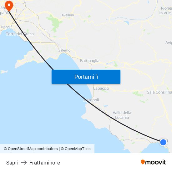 Sapri to Frattaminore map