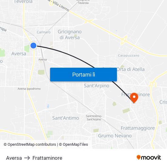 Aversa to Frattaminore map