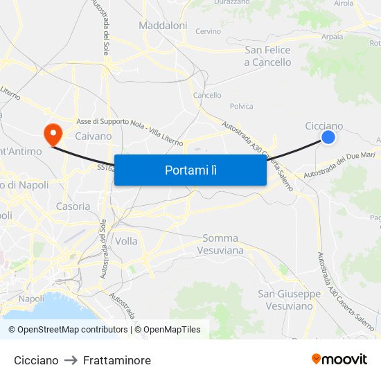 Cicciano to Frattaminore map