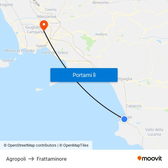 Agropoli to Frattaminore map