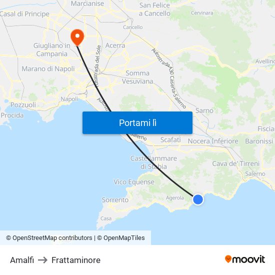 Amalfi to Frattaminore map