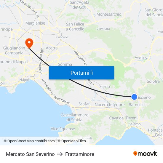 Mercato San Severino to Frattaminore map