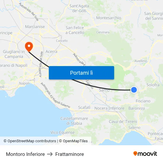 Montoro Inferiore to Frattaminore map