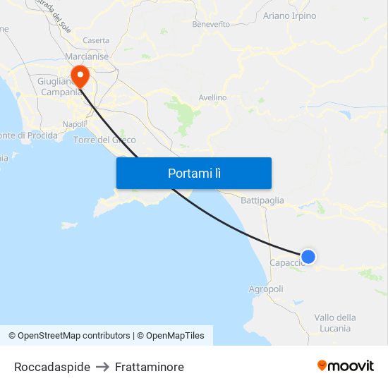Roccadaspide to Frattaminore map