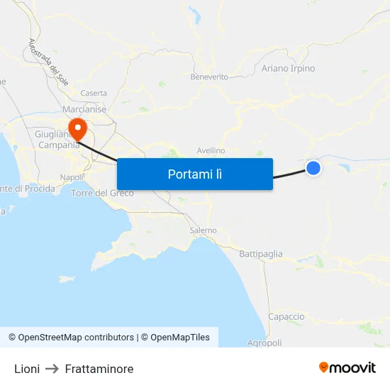 Lioni to Frattaminore map