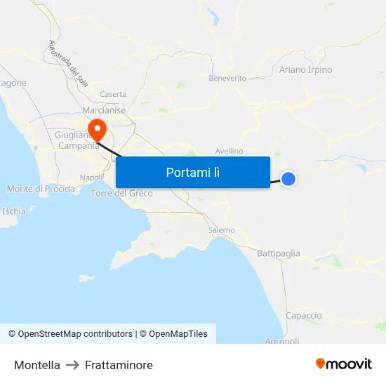Montella to Frattaminore map