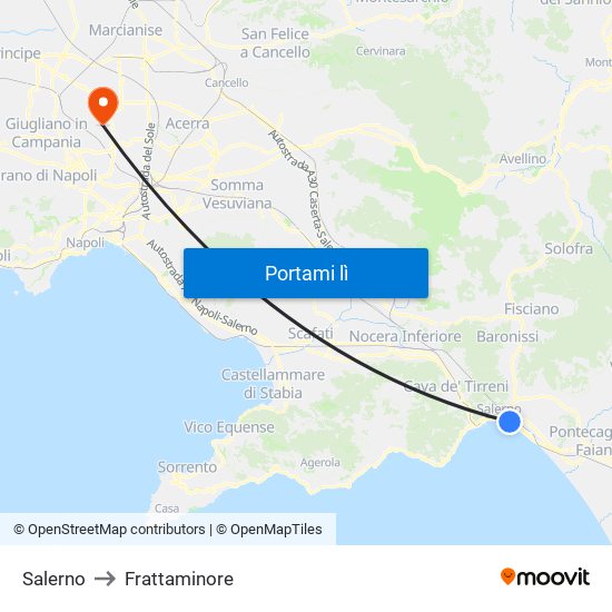 Salerno to Frattaminore map