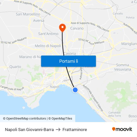 Napoli San Giovanni-Barra to Frattaminore map