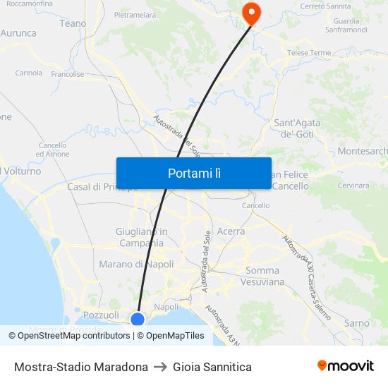 Mostra-Stadio Maradona to Gioia Sannitica map