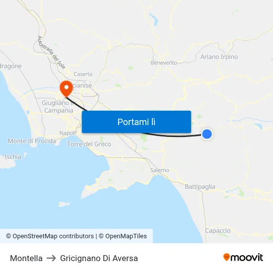 Montella to Gricignano Di Aversa map