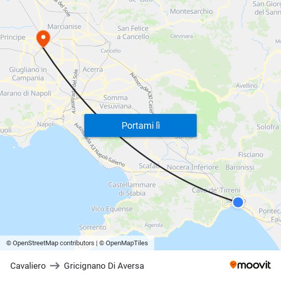Cavaliero to Gricignano Di Aversa map