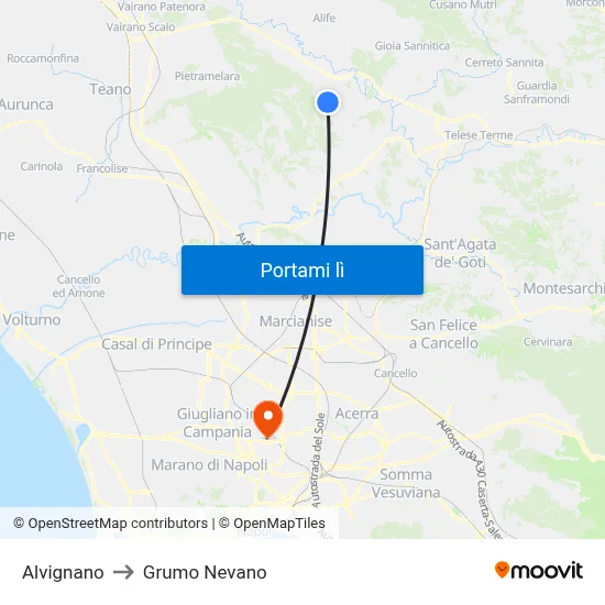 Alvignano to Grumo Nevano map