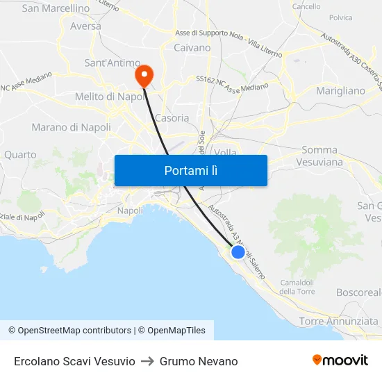 Ercolano Scavi Vesuvio to Grumo Nevano map