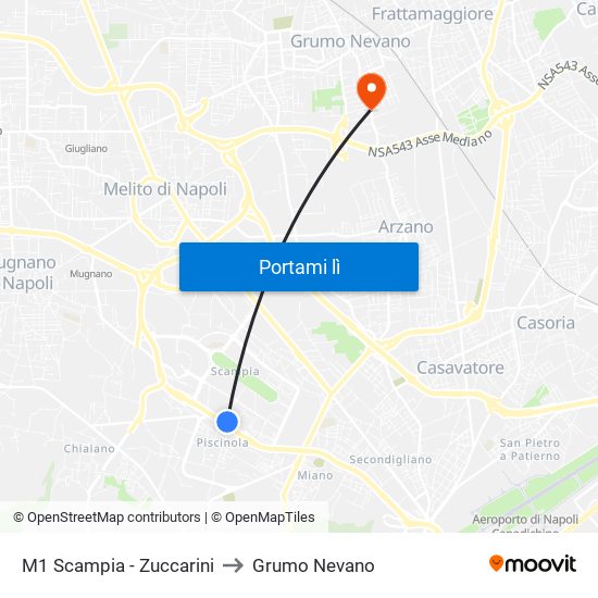 M1 Scampia - Zuccarini to Grumo Nevano map