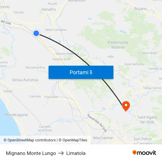 Mignano Monte Lungo to Limatola map