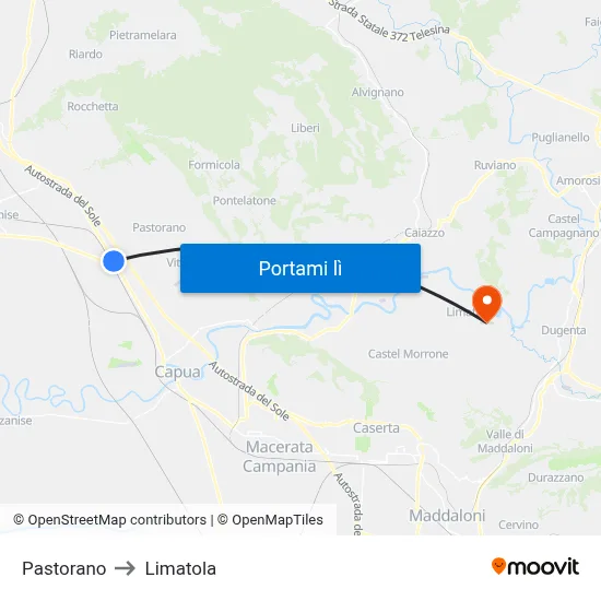Pastorano to Limatola map