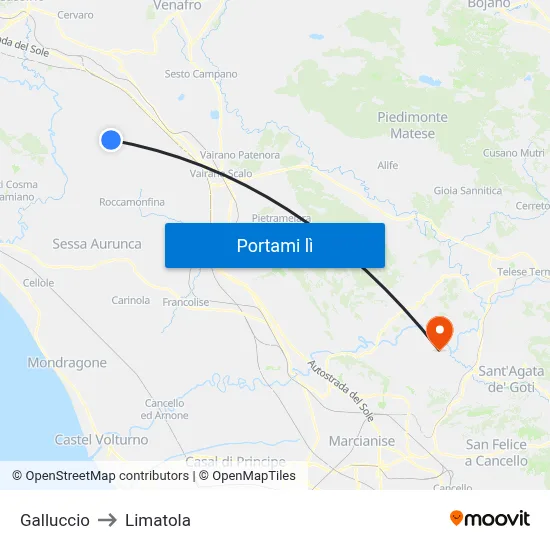 Galluccio to Limatola map