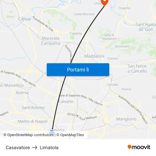 Casavatore to Limatola map